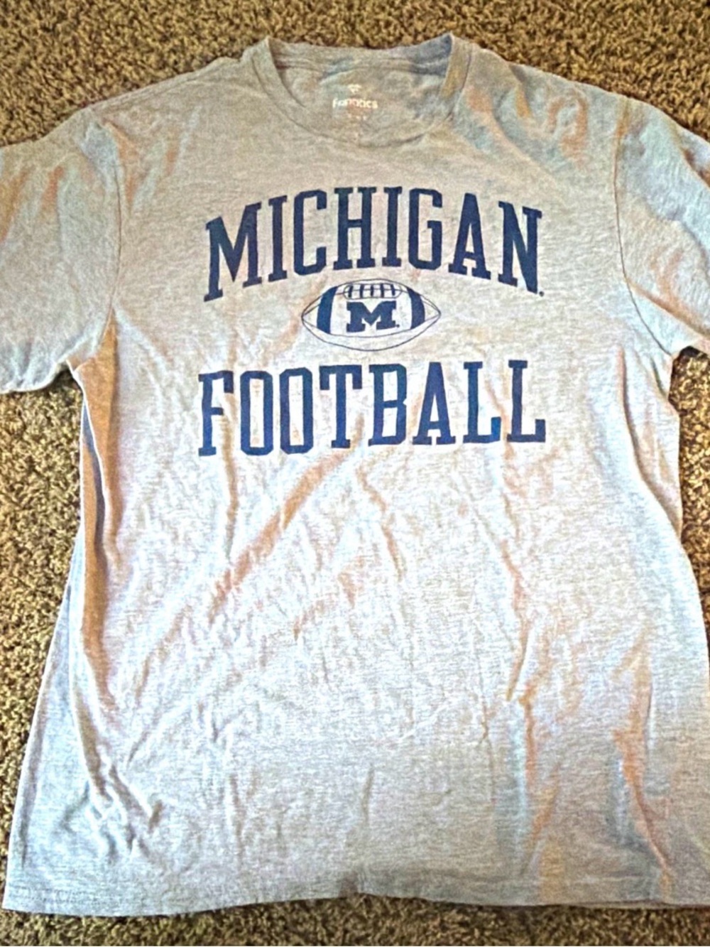 Fanatics Gray Michigan Football Short Sleeve Tee with Navy Print
